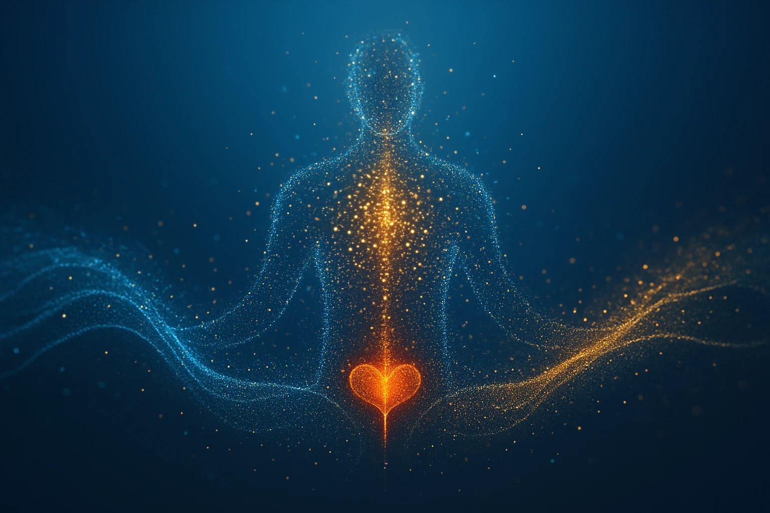 Concept art of internal body balance with glowing cells